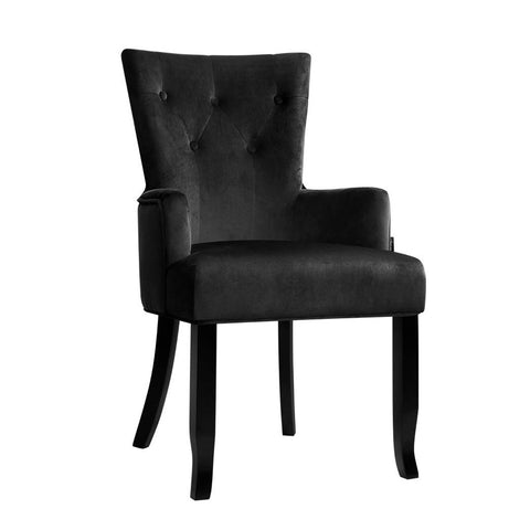 Artiss Dining Chairs French Provincial Velvet Fabric Timber Retro Black