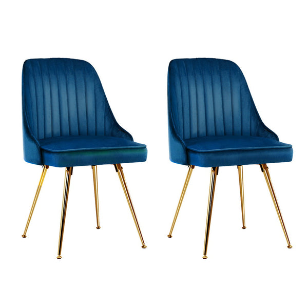 Artiss Set Of 2 Retro Cafe Kitchen Modern Metal Legs Velvet Blue Dining Chairs