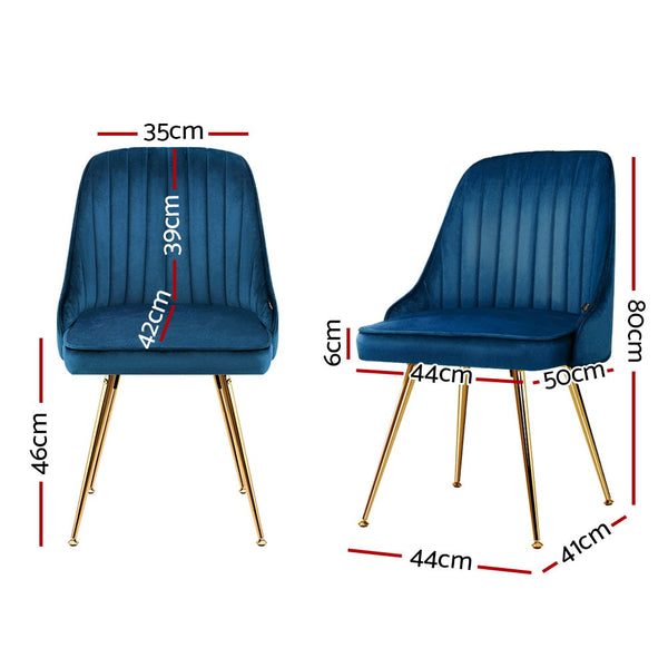 Artiss Set Of 2 Retro Cafe Kitchen Modern Metal Legs Velvet Blue Dining Chairs