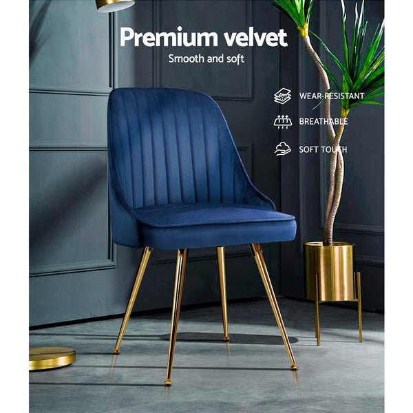 Artiss Set Of 2 Dining Chairs Retro Cafe Kitchen Modern Metal Legs Velvet Blue