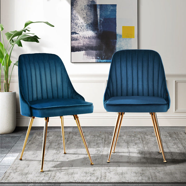 Artiss Set Of 2 Retro Cafe Kitchen Modern Metal Legs Velvet Blue Dining Chairs