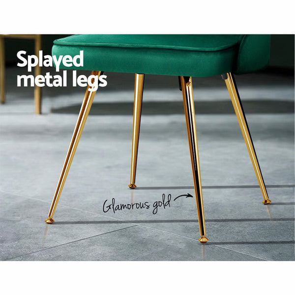 Artiss Set Of 2 Dining Chairs Retro Cafe Kitchen Modern Metal Legs Velvet Green