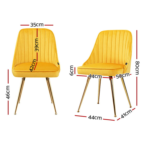 Artiss Set Of 2 Dining Chairs Retro Cafe Kitchen Modern Metal Legs Velvet Yellow