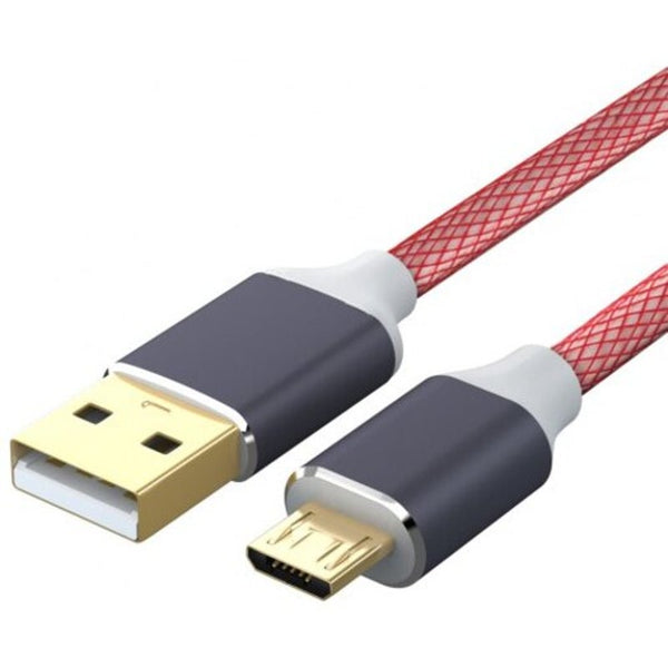 Usb 2.0 Micro Data Cable Charger Gold Plated Red Braided 2.4A Fast Sync Cord 1M