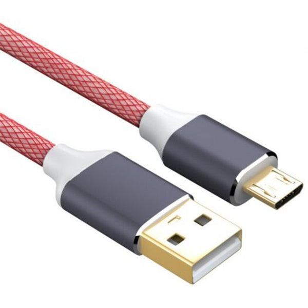 Usb 2.0 Micro Data Cable Charger Gold Plated Red Braided 2.4A Fast Sync Cord 1M