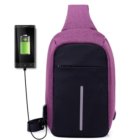 Usb Anti Theft Chest Package And American Style Shoulder Bag Purple Bags