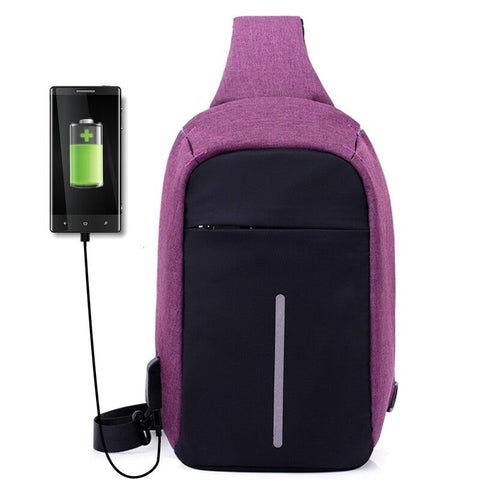Usb Anti Theft Chest Package European And American Style Shoulder Bag Purple