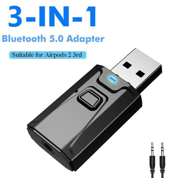 Usb Bluetooth 5.0 Transmitter Receiver Mic 3 In 1 Edr Adapter Dongle 3.5Mm Aux For Tv Pc Headphones Home Stereo Car Hifi Audio