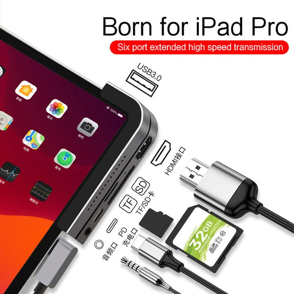 Usb C Hub For Ipad Pro 11 12.9 2020 2018 Type Dock 3.0 Hdmi 3.5Mm Pd Port Splitter Adapter Converter Tablet Usb Cables Hubs & Adapters