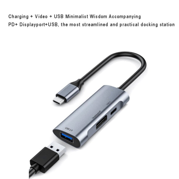 Usb C Hub Type Docking Station 3 In 1 4K 60Hz Display Port Pd 60W 2.0 Usb Cables Hubs & Adapters