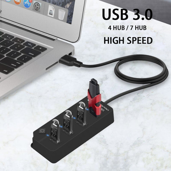 Usb Hub 3.0 High Speed 4 Port Splitter Onoff Switch With Adapter For Macbook Laptop Pc Usb Cables Hubs & Adapters