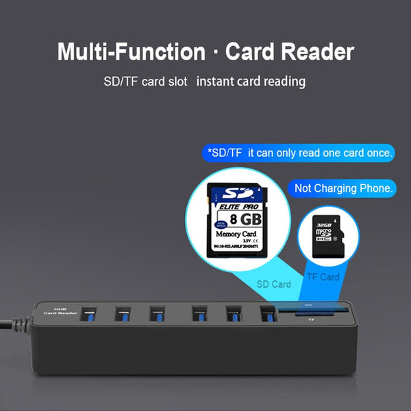 Usb Hub 3.0 Multi Splitter Micro 6 Ports Tf Sd Card Reader Hab For Pc Computer Accessories Usb Cables Hubs & Adapters