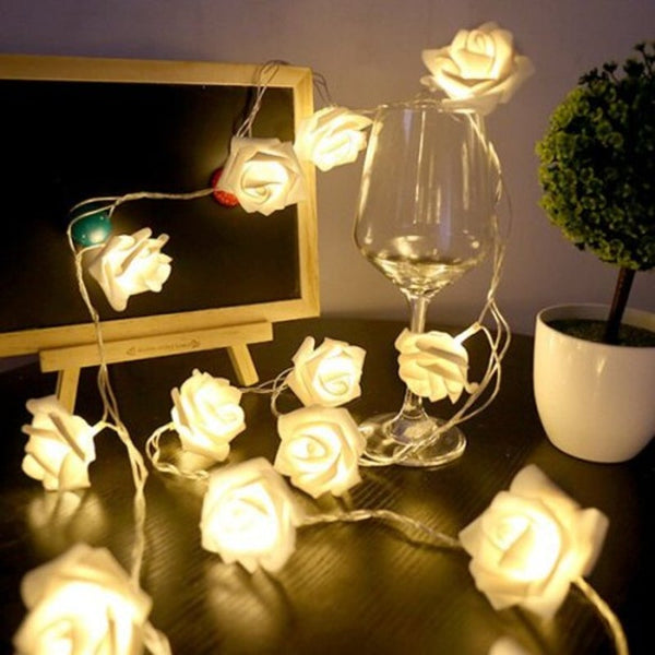 Usb Plug In Rose Flower Decoration String Lights Led Lamp Crystal Cream Seasonal Decorations