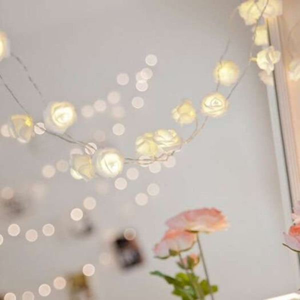Usb Plug In Rose Flower Decoration String Lights Led Lamp Crystal Cream Seasonal Decorations