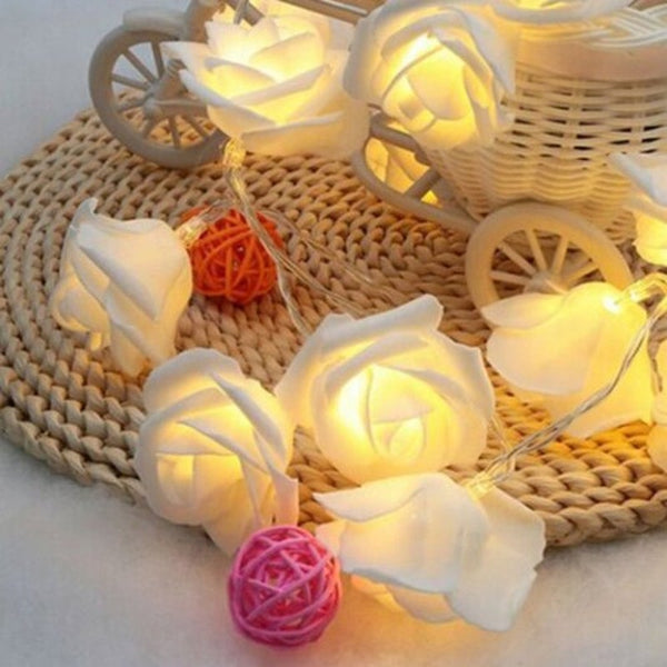 Usb Plug In Rose Flower Decoration String Lights Led Lamp Crystal Cream Seasonal Decorations