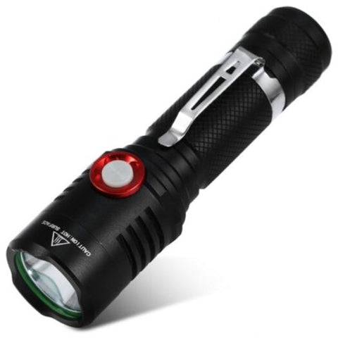 Usb Rechargeable Torch Led Flashlight Black Flashlights