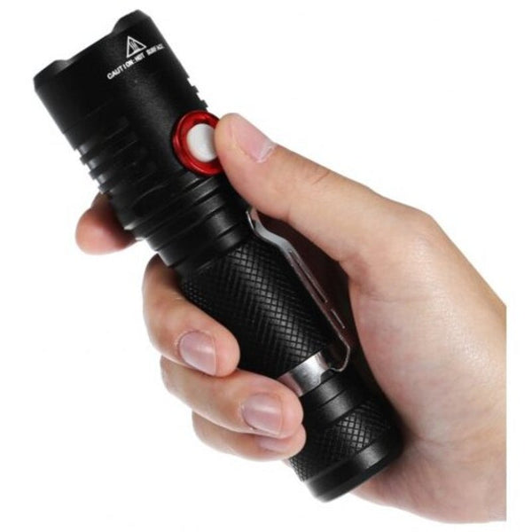 Usb Rechargeable Torch Led Flashlight Black Flashlights