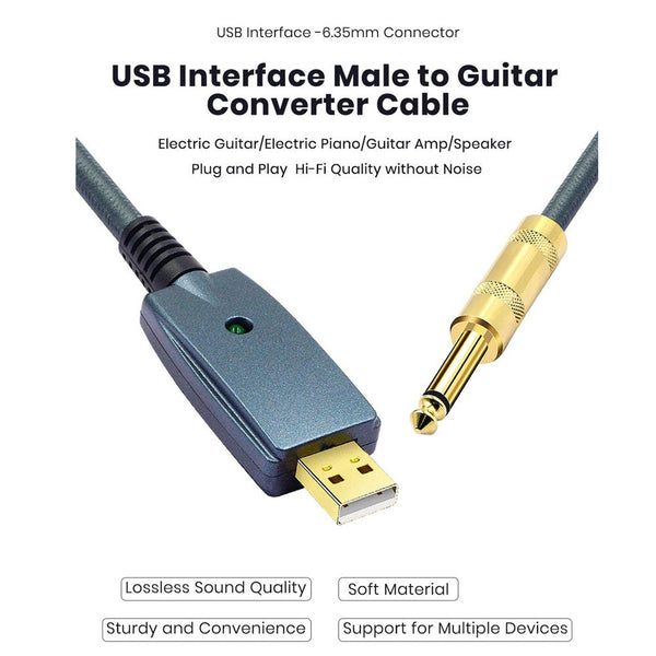Usb To Guitar Cable Interface Male 6.35Mm Jack Electric Accessories Audio Connector Cord Adapter For Instrument 3M