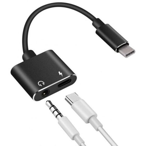 Usb Type C To 3.5 Mm And Charger 2 In 1 Headphone Audio Jack Cable Adapter Black Cables & Adapters