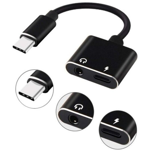 Usb Type C To 3.5 Mm And Charger 2 In 1 Headphone Audio Jack Cable Adapter Black