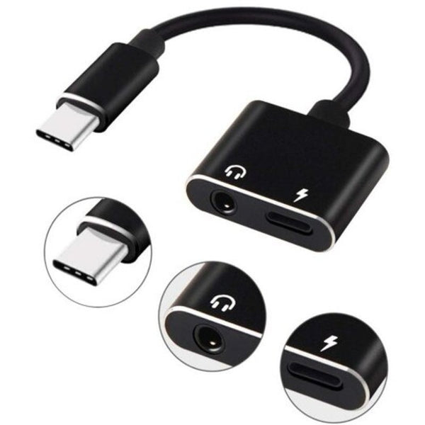 Usb Type C To 3.5 Mm And Charger 2 In 1 Headphone Audio Jack Cable Adapter Black Cables & Adapters