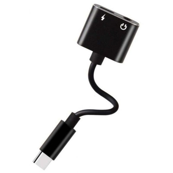 Usb Type C To 3.5 Mm And Charger 2 In 1 Headphone Audio Jack Cable Adapter Black Cables & Adapters
