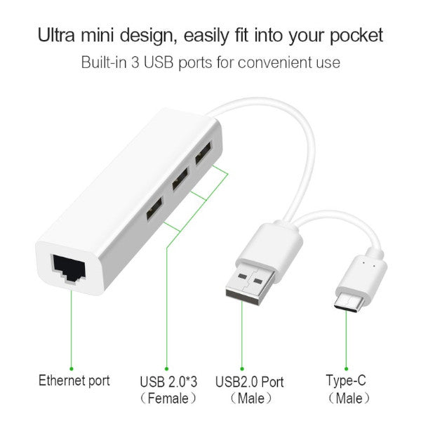 Usb 2.0 Hub Type C Network Card Hubs To Rj45 Lan Adapter Gigabit Ethernet Splitter For Macbook Laptop Phone Usb Cables Hubs & Adapters