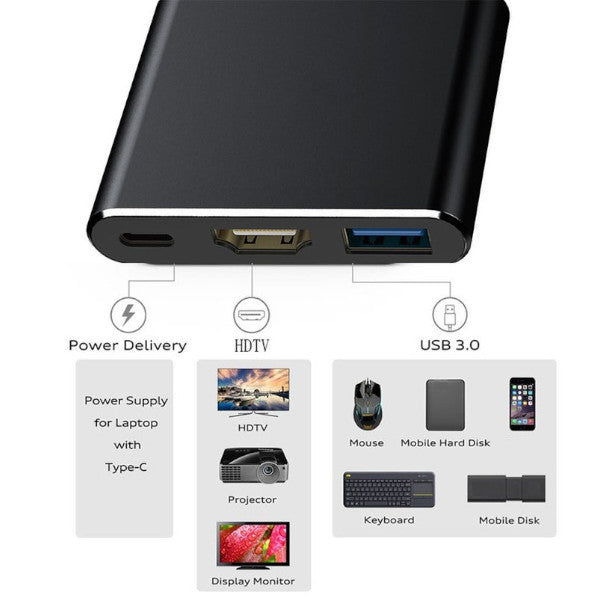 Usb C To Hdmi Compatible 4K Adapter 3 In 1 Hub With Output 3.0 Port Usb Cables Hubs & Adapters