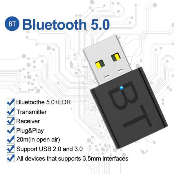 Usb Bluetooth Adapter 5.0 Dongle For Speaker Laptop Pc Headphone Car 2 In 1 Wireless Aux Audio Transmitter Receiver