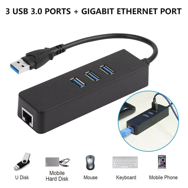 Usb Gigabit Ethernet Adapter 3 Ports 3.0 Hub To Rj45 Lan Network Card For Macbook Desktop Usb Cables Hubs & Adapters