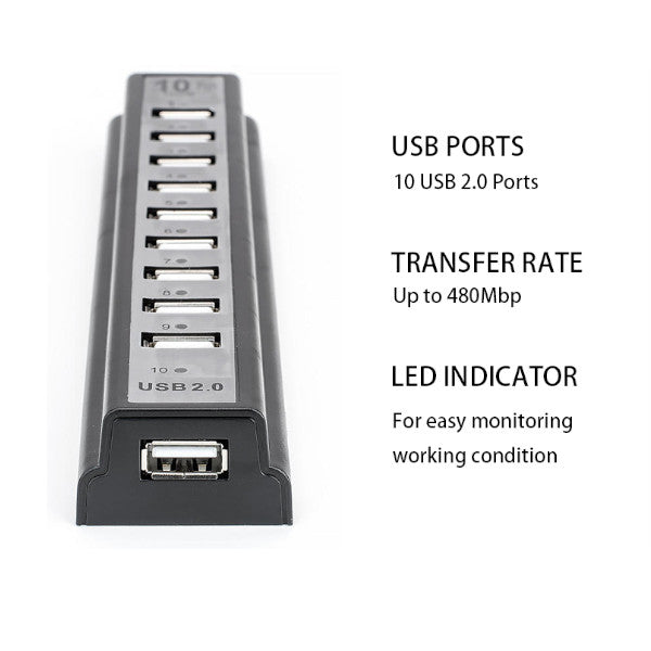 Usb Hub 10 Port Hi Speed 2.0 Power Adapter For Pc Laptop Computer Use Usb2.0 With Switch Usb Cables Hubs & Adapters