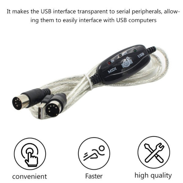 Usb Midi Cable Converter Keyboard To Pc 2M Music Cord In Out Interface Black Adapter