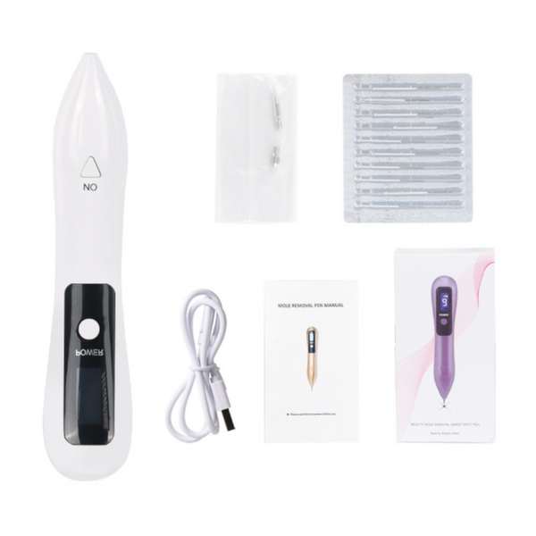Professional 9 Level Skin Tag & Mole Remover Pen Usb Rechargeable With Led Display Multiple Needles(White) Facial Cleansing Devices