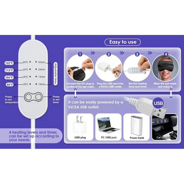 Eye Masks Usb Heated Eye Mask Reusable Silk Steaming Massager Sleeping