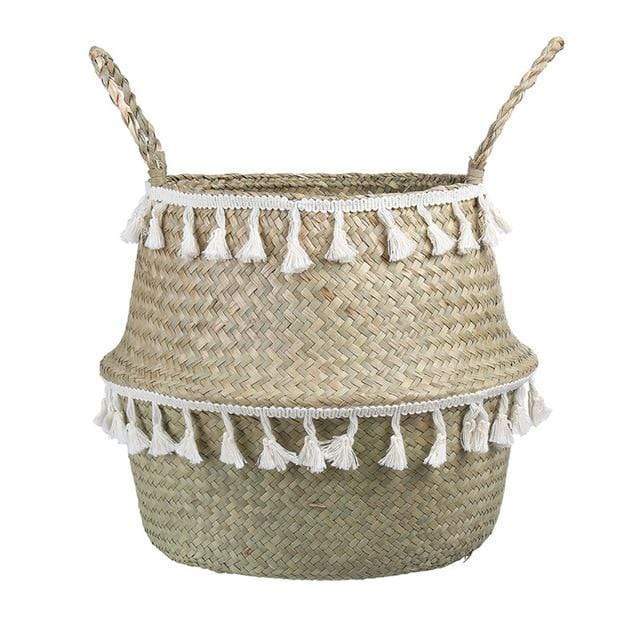 Boho Decor Wicker Storage Hand Woven Rattan Basket Foldable With Handle Baskets