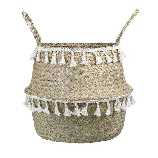 Boho Decor Wicker Storage Hand Woven Rattan Basket Foldable With Handle Baskets