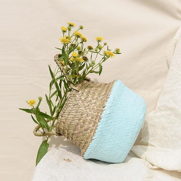 Seagrass Wicker Basket Boho Decor Storage Solutions Planters & Vases