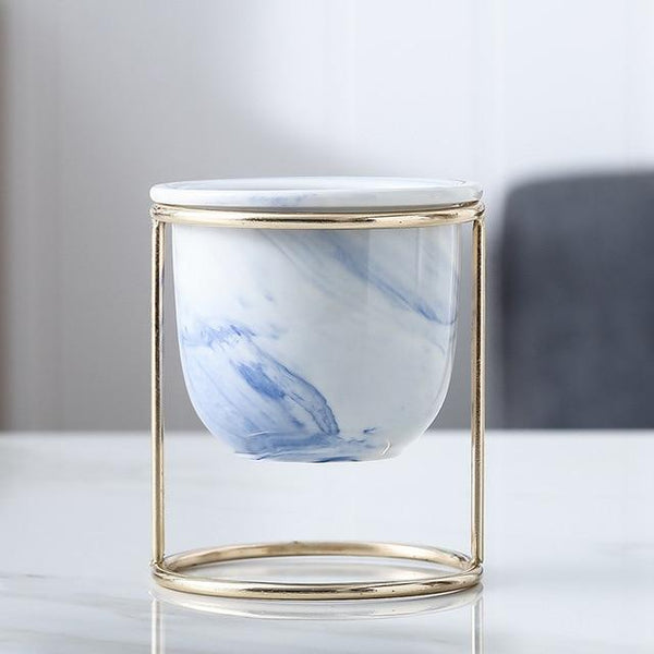 Mini Marble Pot In Metal Stand Nordic Decor Vases
