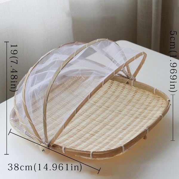 Dustproof Basket Bamboo Fly Cover Outdoor Picnic Food