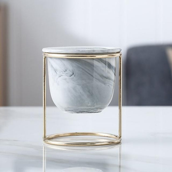 Mini Marble Pot In Metal Stand Nordic Decor Vases