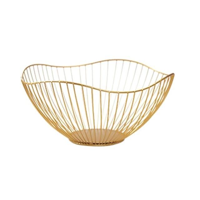 Gold Metal Fruit Basket Home Decor Kitchen Storage