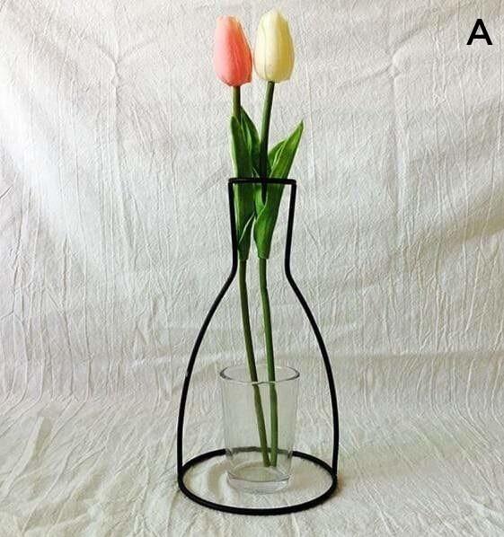 Nordic Black Iron Outline Vase Flower Plant Holder Vases