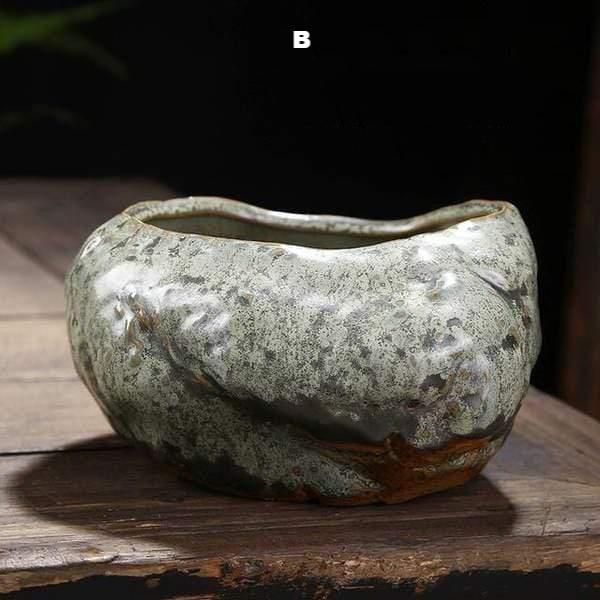 Koi Pot Japanese Natural Stone Look Ceramic Plant Pots Home Decor