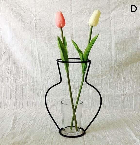 Nordic Black Iron Outline Vase Flower Plant Holder Vases