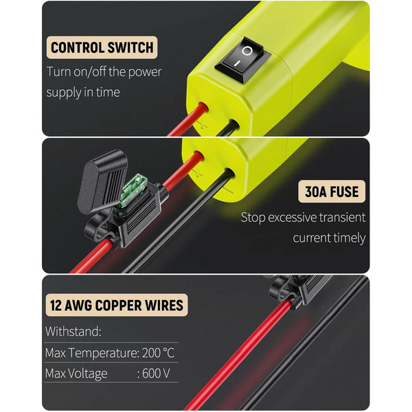 2 Pack Power Wheel Adapter For Ryobi 18 V Battery With Switch Dc Conversion Fuse 12 Awg Wires And Terminal Power Tool Batteries