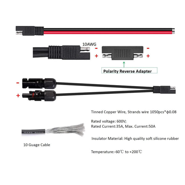 Solar Panel Mc4 To Sae Adapter 10Awg Extension Cable Rv Battery Connector Kit Solar Panels & Kits
