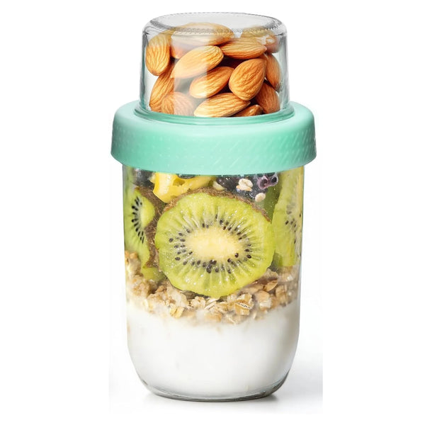 2 Pack 16 Oz Overnight Oats Containers With Lids Dual Laryer Chia Pudding Jars Dry And Wet Separation Yogurt Parfait Cups For Oatmeal Cereal Nut Fruit