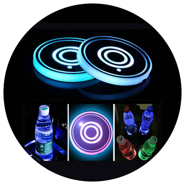 2 Pack Led Cup Holder Car With 7 Colours Glow Pad Usb Charging Mat For Accessories Coasters