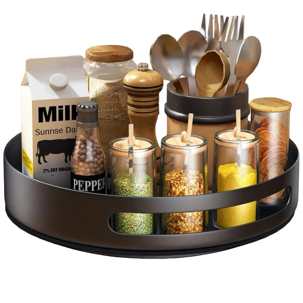 Turntable Metal Steel Rotating Shelf Lazy Susan Kitchen Cupboard For Storage 25.4Cm Black Spice Jars & Racks
