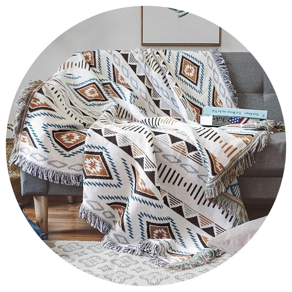 Sofa Blanket With Tassel Couch Throw Knitted Aztec Ethnic Style Home Office Travel Camping 130Cm X 180Cm Blankets